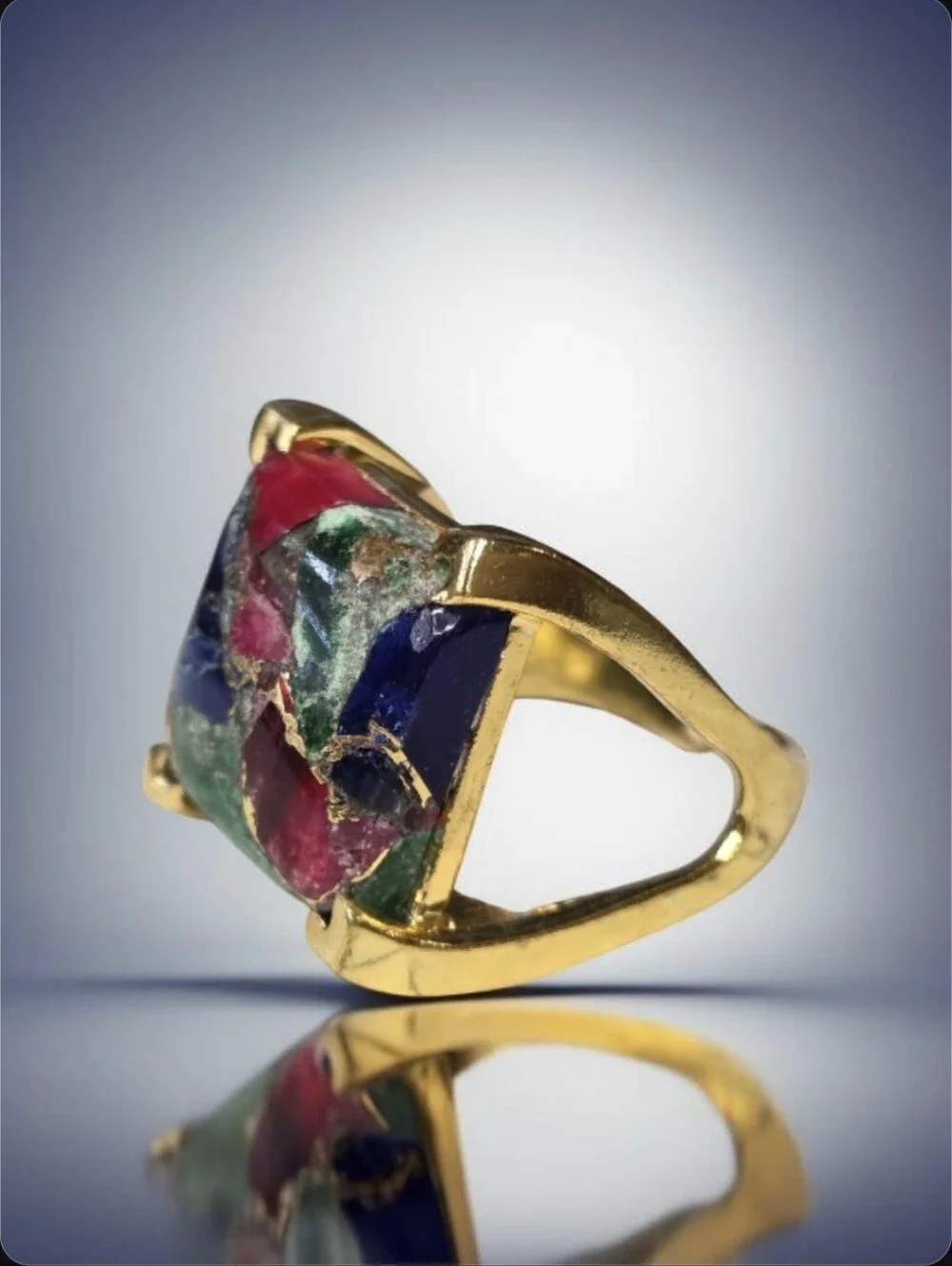 18k Gold Plated Artisan Mohave Turquoise Statement Ring